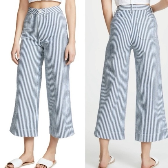 Emmett Wide-Leg Crop Pants in Herringbone Railroad Stripe - Picture 2 of 9